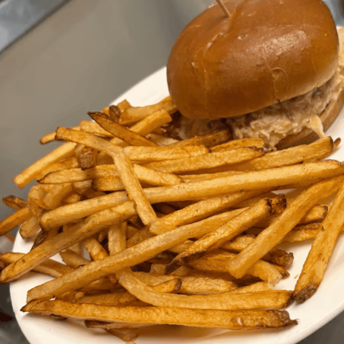 Cream Chicken Sandwich — A hot sandwich filled with shredded chicken in a cream sauce